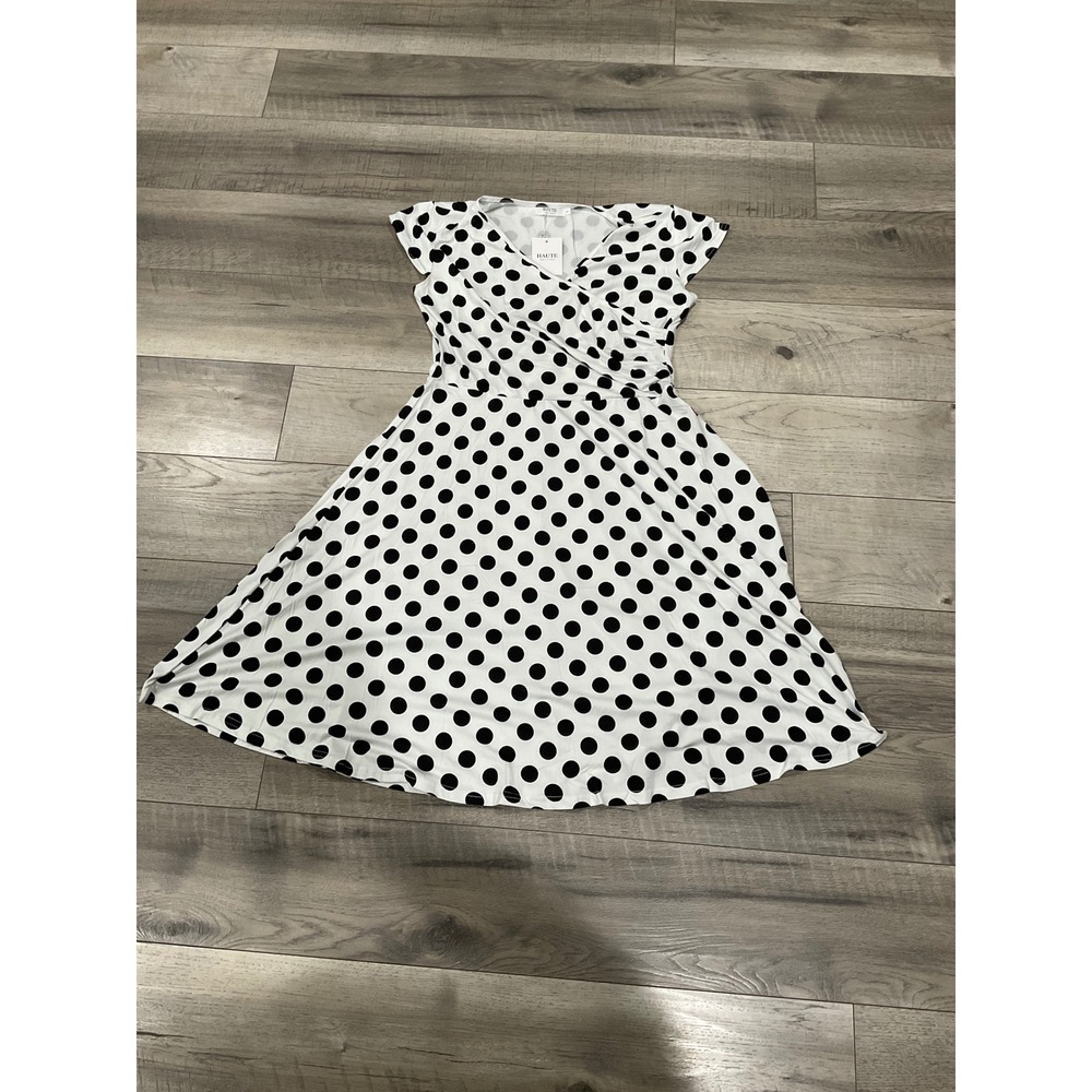 Haute Edition Polka Dot Wrap Dress Womens L White Black Short Sleeve Fit Flare - Picture 9 of 9